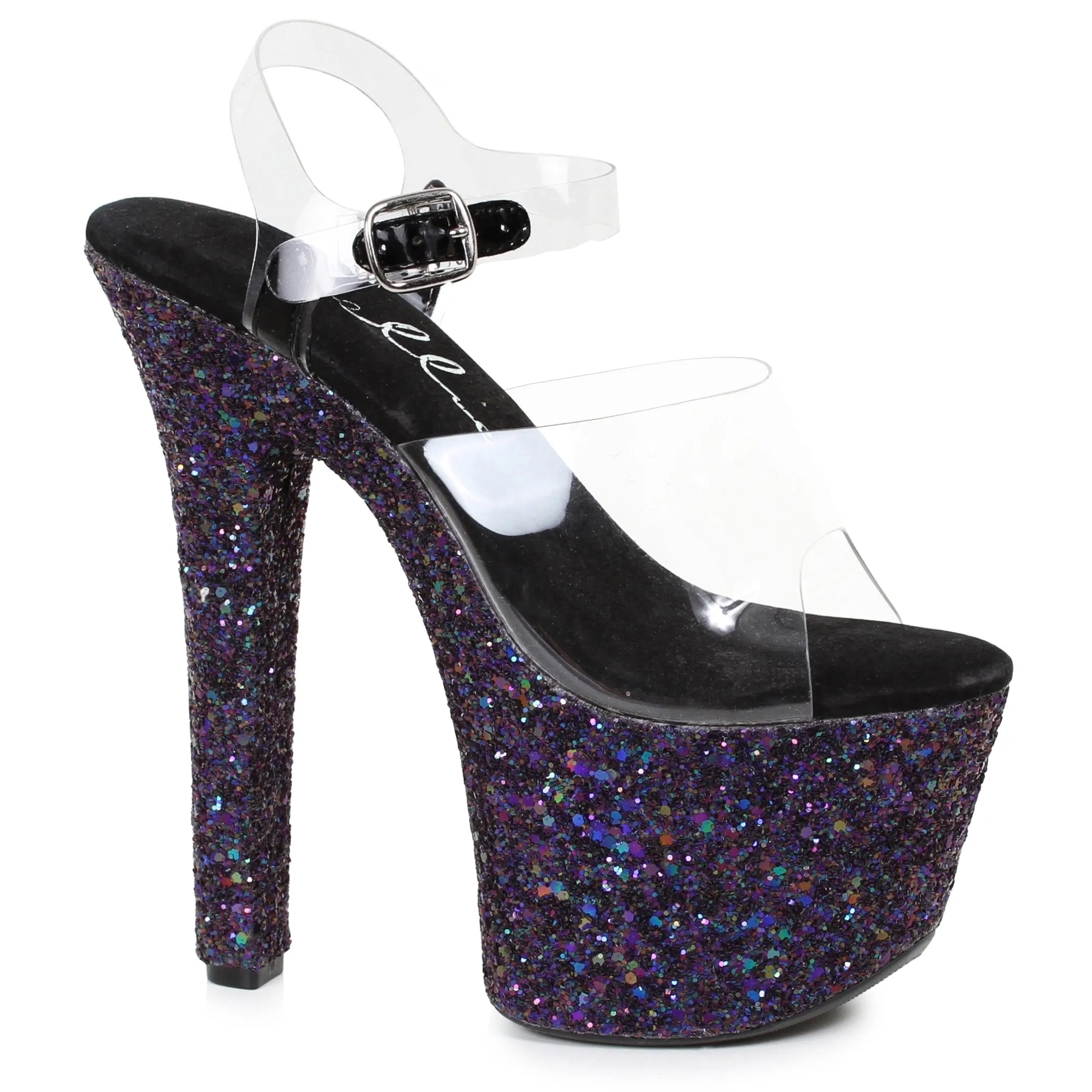 7 Pointed Stiletto Mule Sandal With Glitter Platform