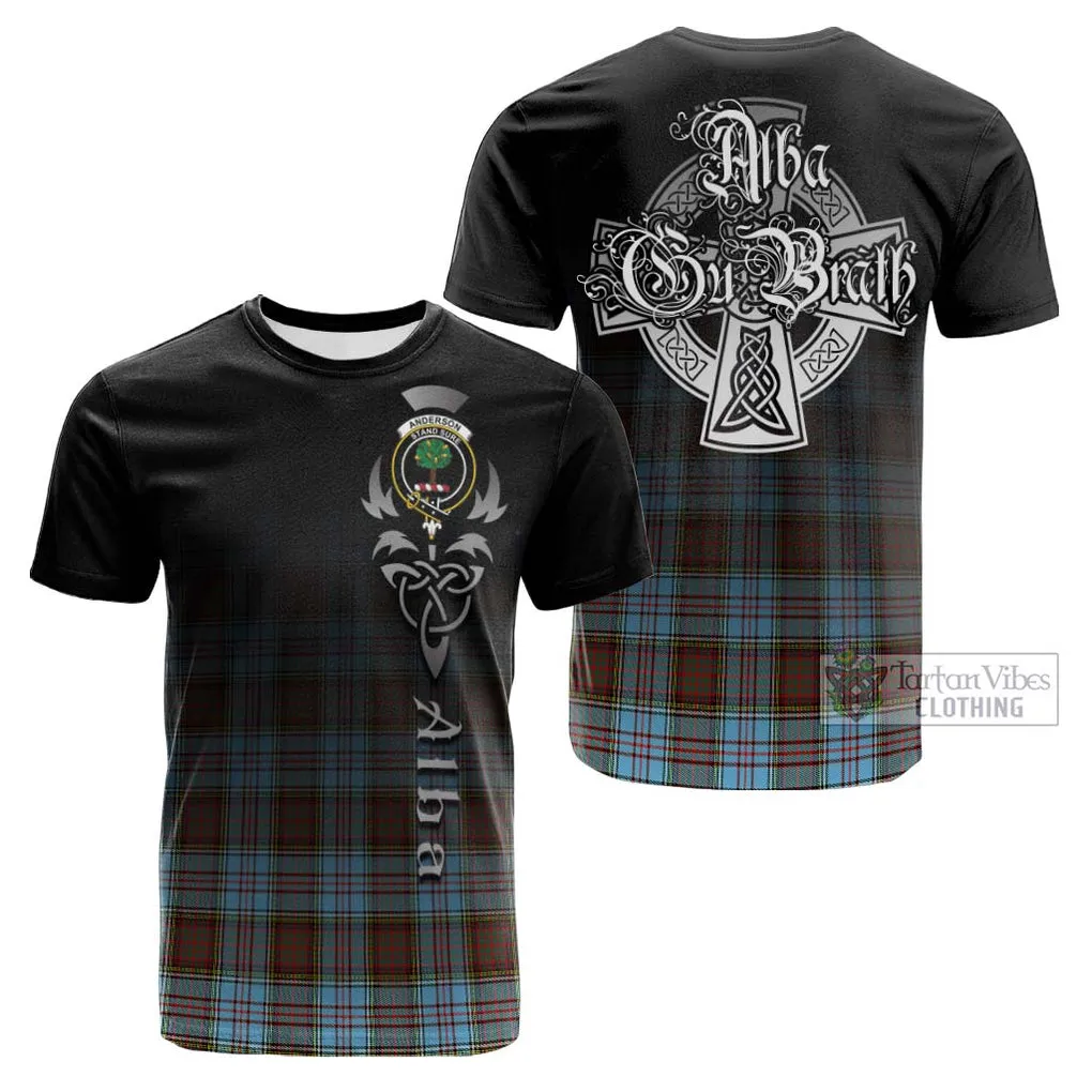 Anderson Ancient Tartan Cotton T-shirt Featuring Alba Gu Brath Family Crest Celtic Inspired