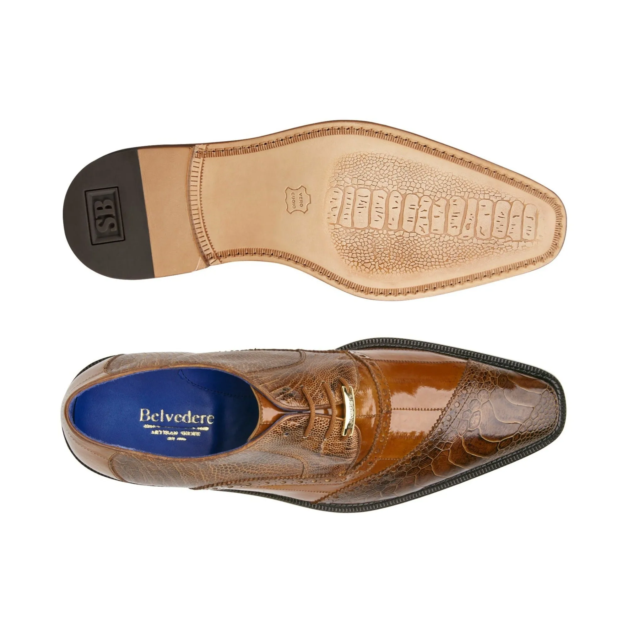 Belvedere Nino in Antique Camel Eel & Ostrich Oxfords