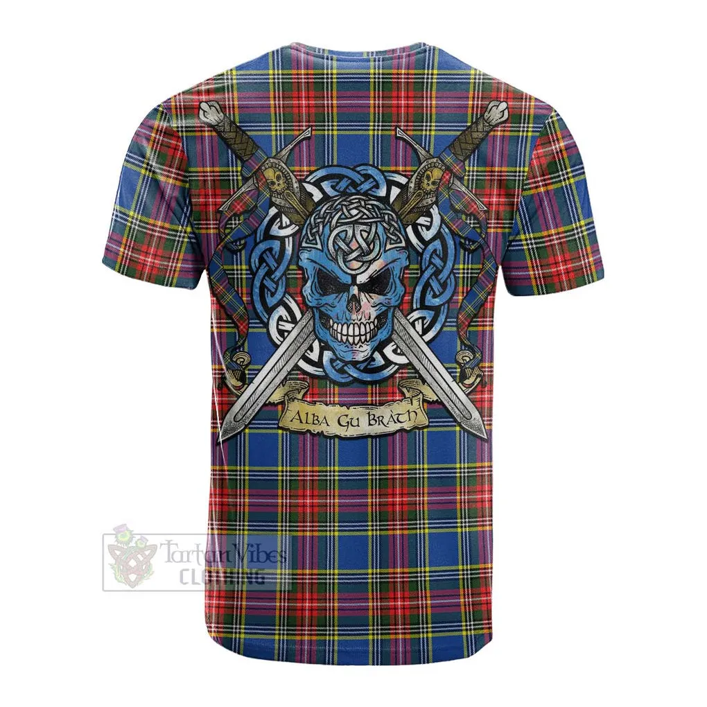 Bethune Tartan Cotton T-shirt with Family Crest Celtic Skull Style