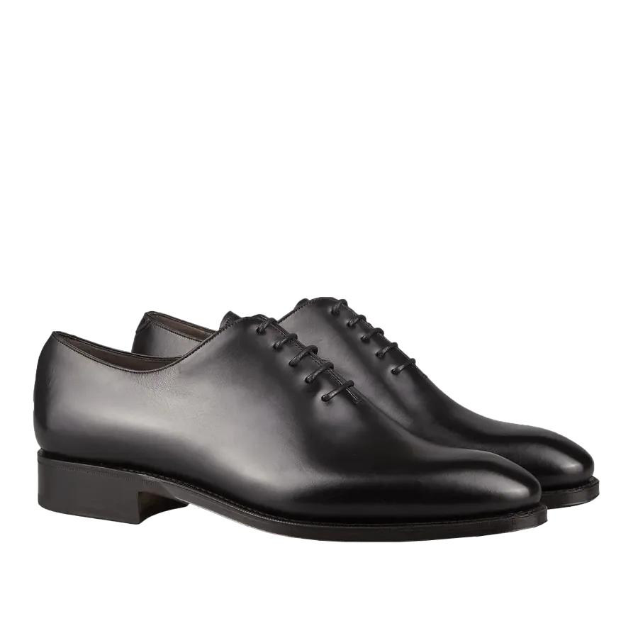 Black Calf Leather Wholecut Rain Oxford Shoes