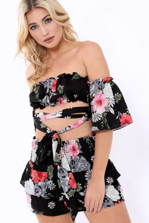 Black Floral Co-Ord Set - Adana