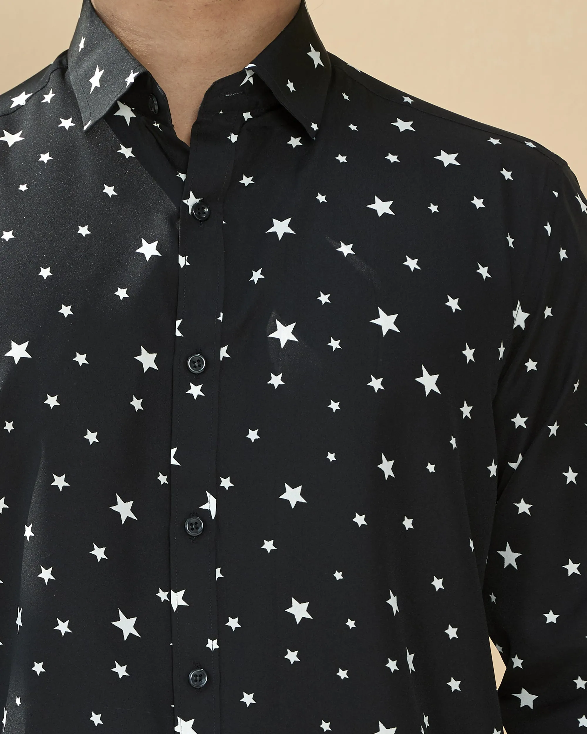 Black Full Sleeve Crepe Casual Printed Men's Shirt