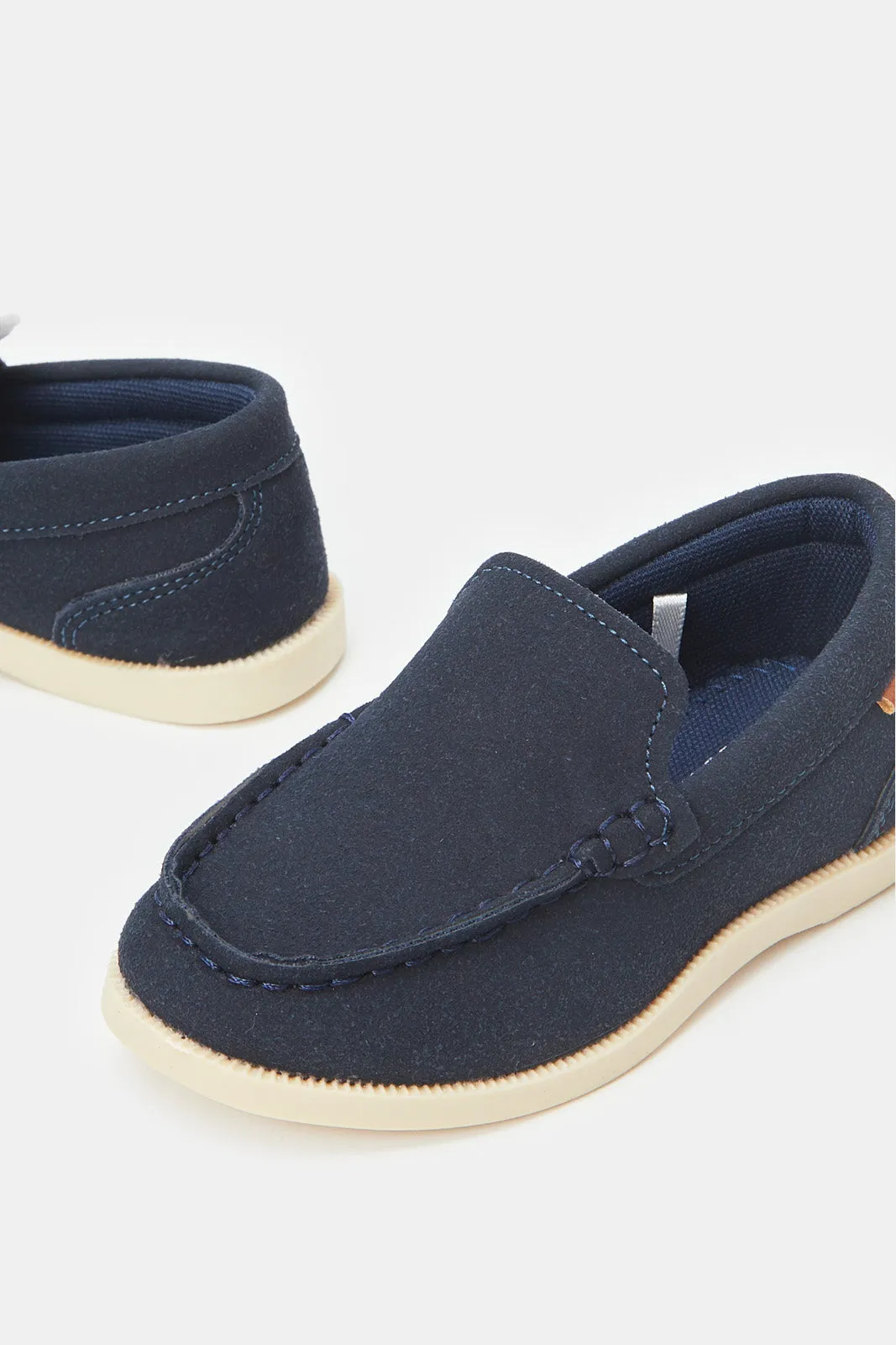 Boys Navy Material Block Loafers