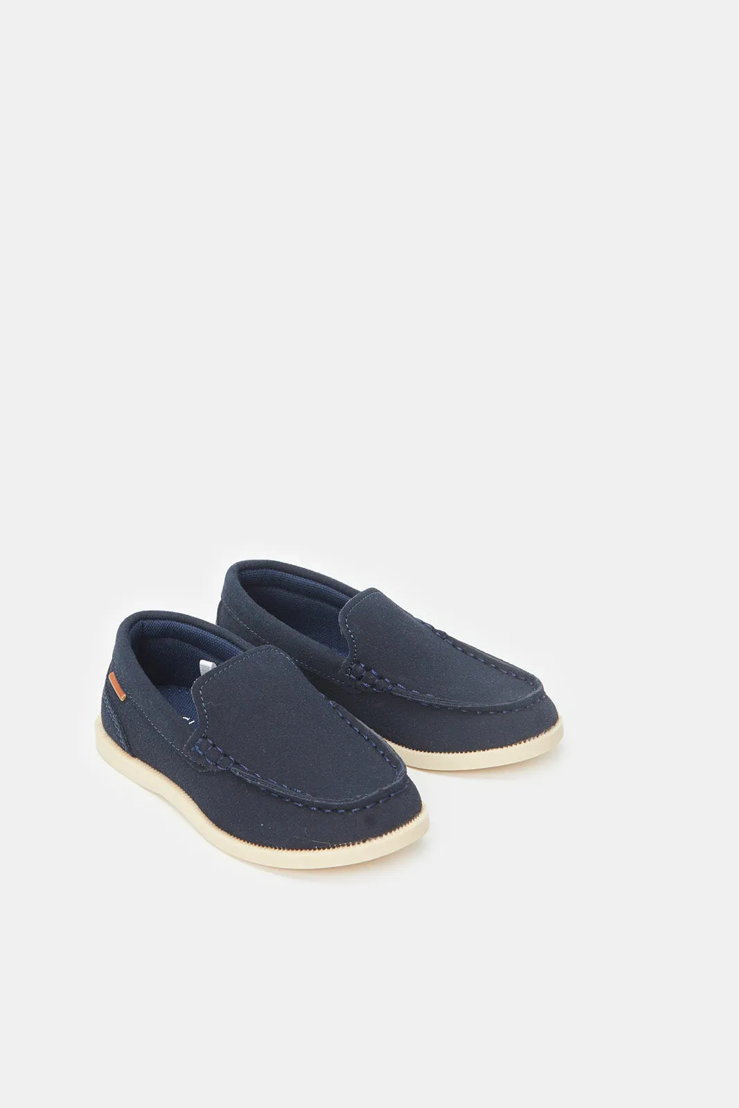 Boys Navy Material Block Loafers