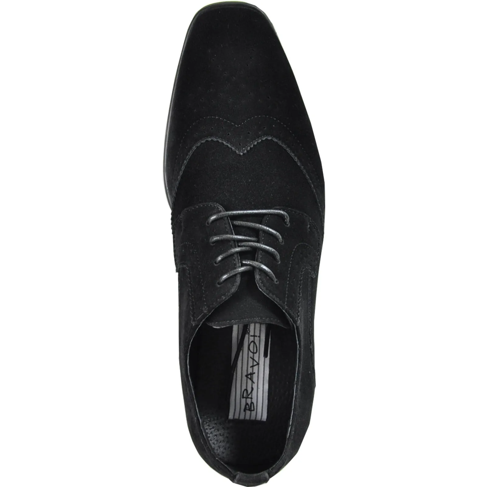 BRAVO Men Dress Shoe KING-3 Wingtip Oxford Shoe Black - Wide Width Available