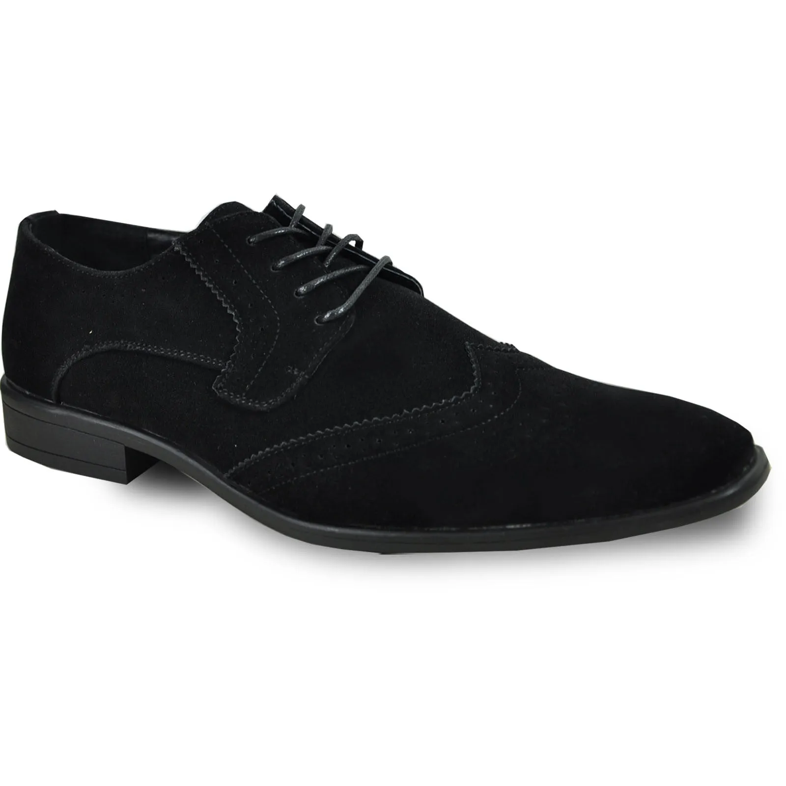 BRAVO Men Dress Shoe KING-3 Wingtip Oxford Shoe Black - Wide Width Available