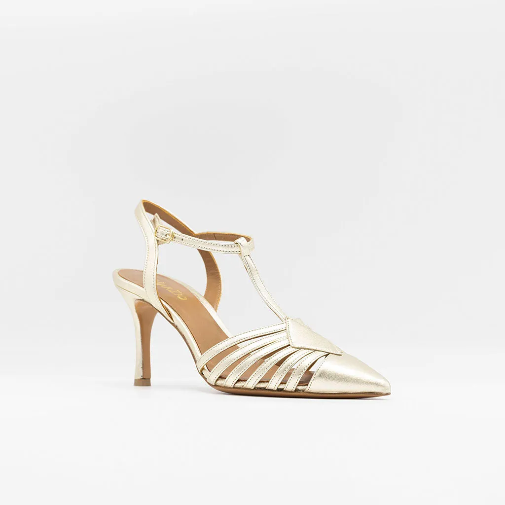 Caged Point-toe Gold Sandal