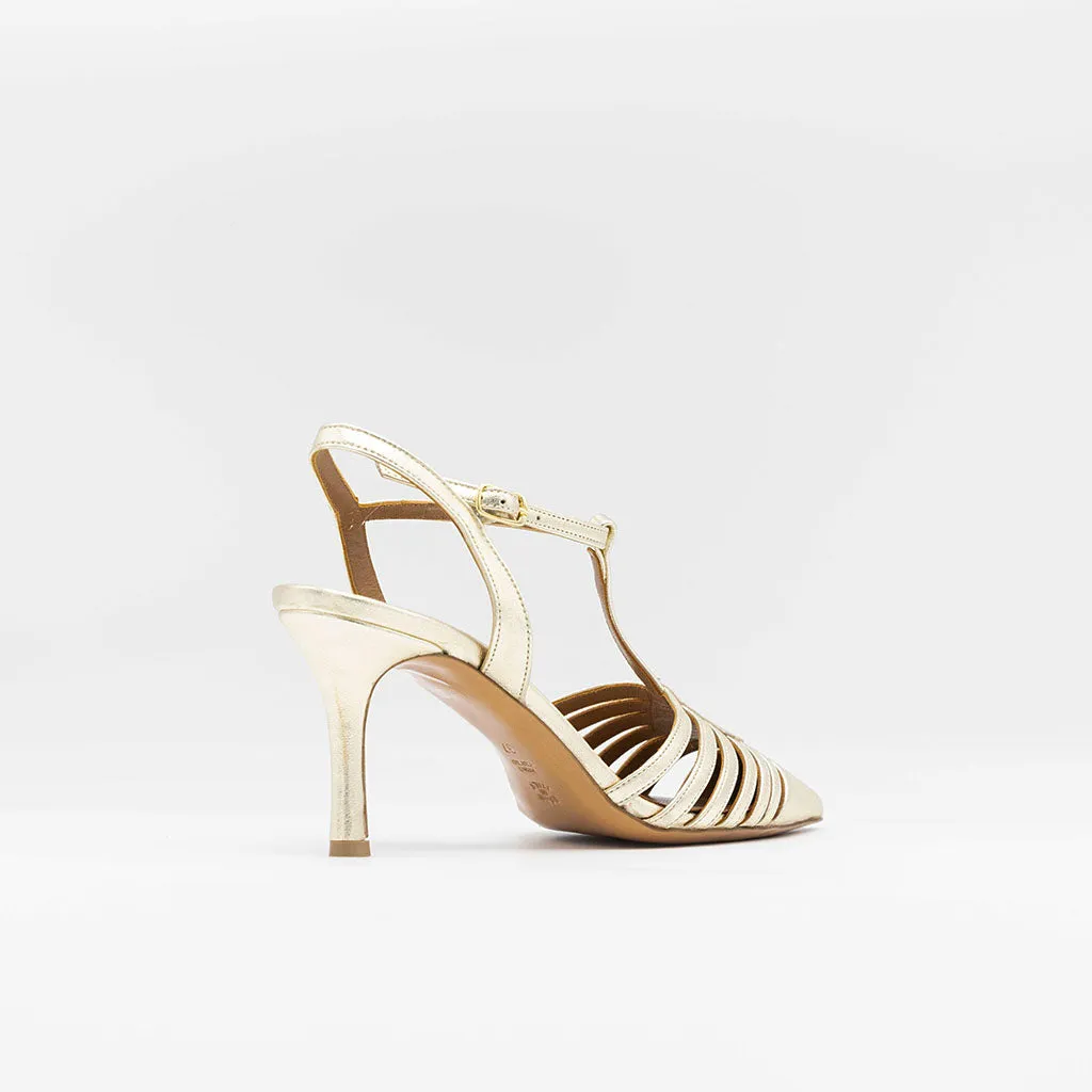 Caged Point-toe Gold Sandal