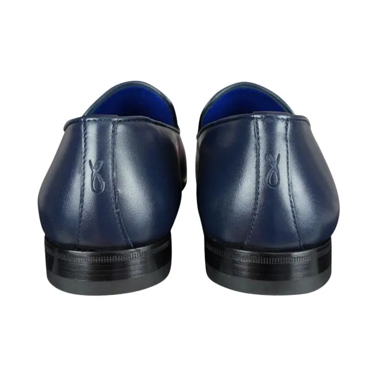 Classica Blu Mezzanotte With Silver Hardware Leather Loafer