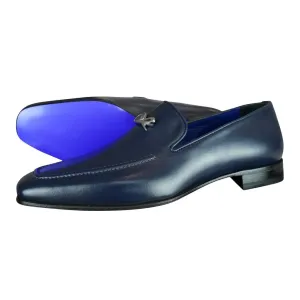 Classica Blu Mezzanotte With Silver Hardware Leather Loafer