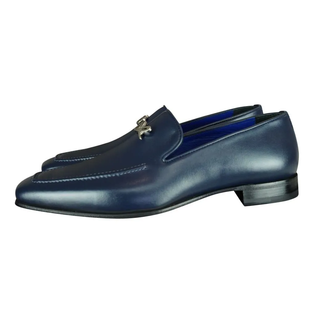 Classica Blu Mezzanotte With Silver Hardware Leather Loafer