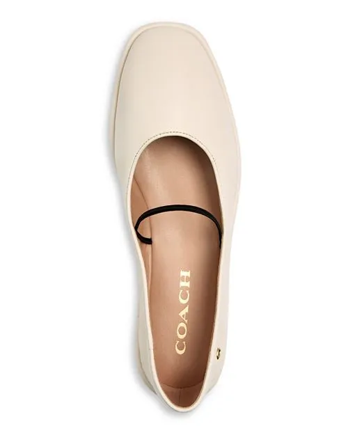 COACH Women's Emilia Square Toe Flats in Ivory/Cream