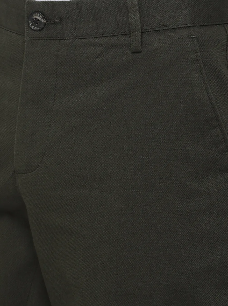 Dark Green Solid Uno Fit Casual Trouser | JadeBlue