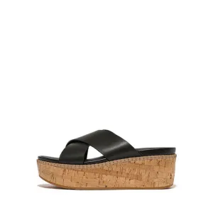 ELOISE LEATHER/CORK WEDGE CROSS SLIDES