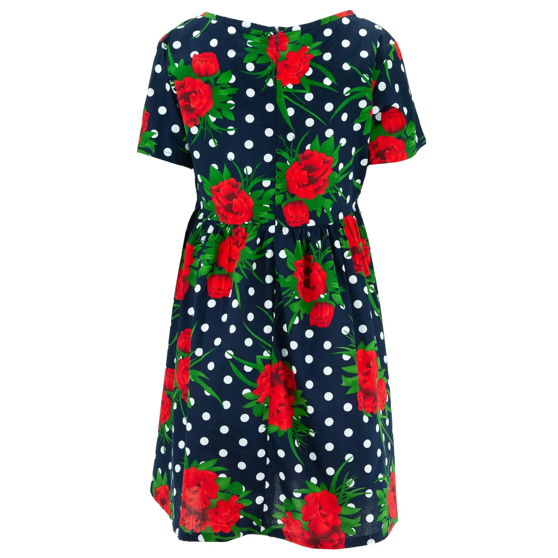 Empire Line Tea Dress - Polka Dot Roses Navy