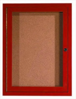 Enclosed Indoor 36"x24" One Door Aluminum Cherry Wood Look Cork Bulletin Board