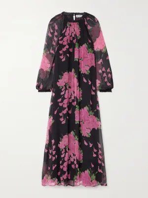 Kahlo lace-trimmed metallic floral-jacquard maxi dress