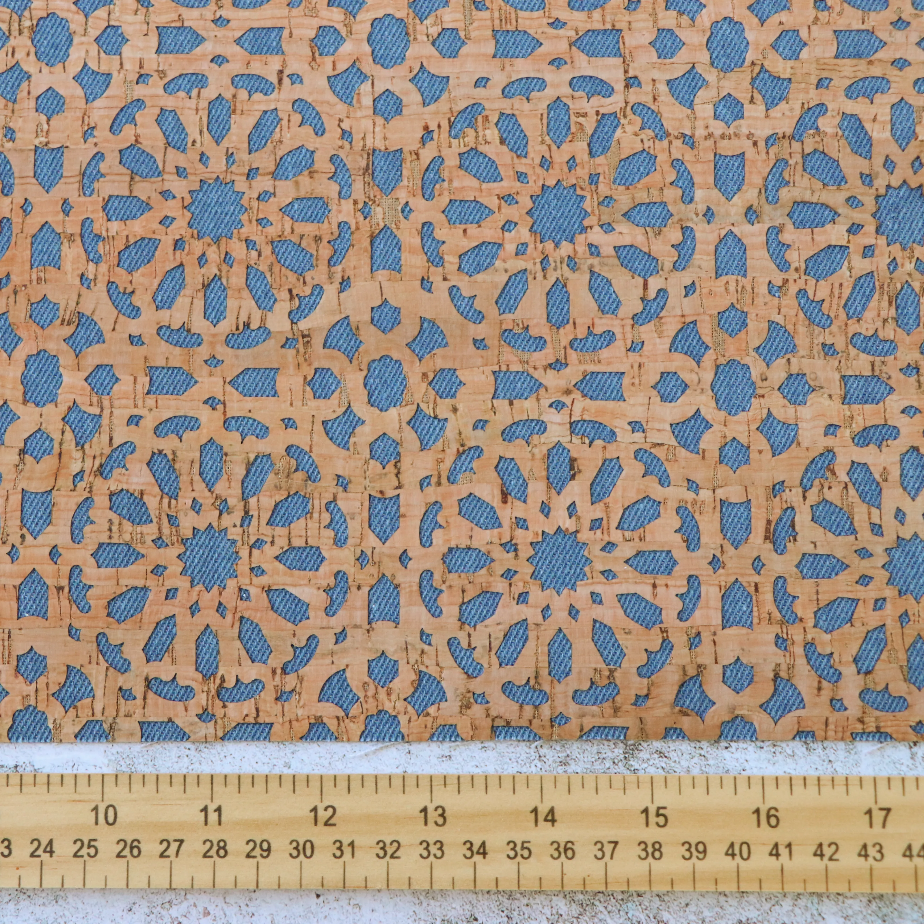 Lite Denim Backed Mandala Cork Fabric