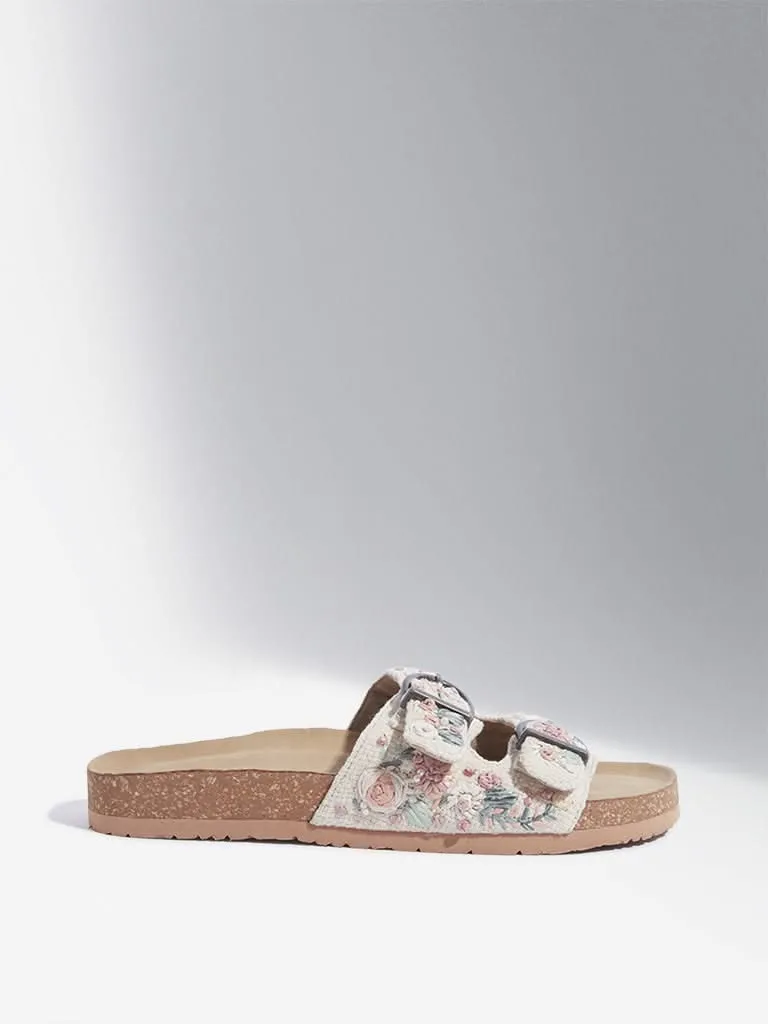 LUNA BLU Blush Pink Floral Embroidered Dual Band Sandals