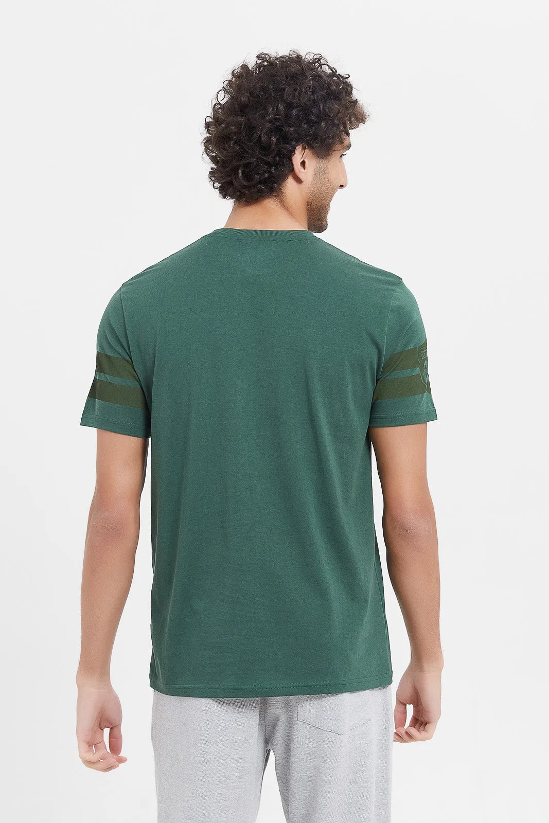 Men Green Printed Varsity T-Shirt