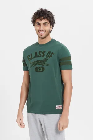 Men Green Printed Varsity T-Shirt