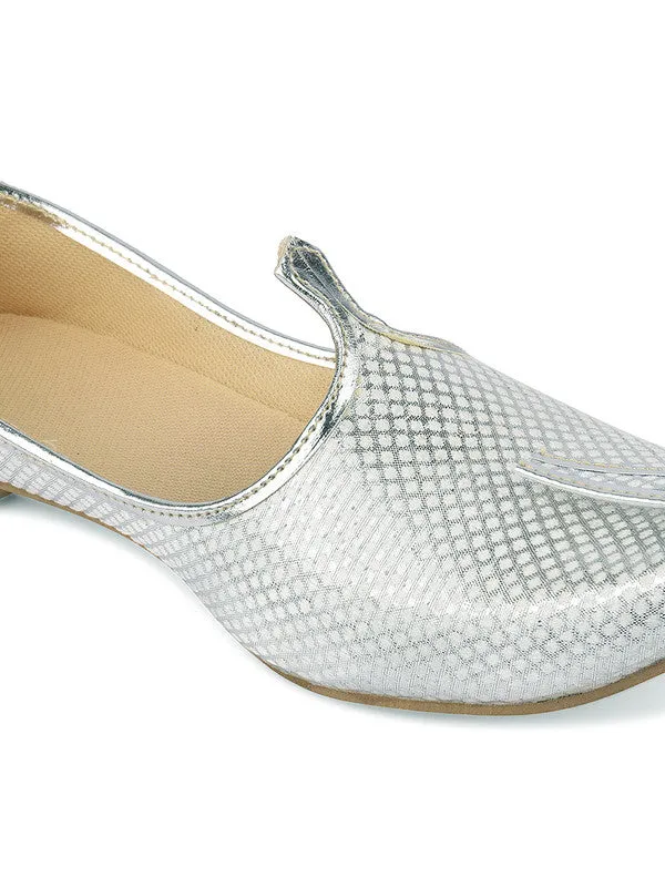 Men's Indian Ethnic Party Wear Silver Footwear - Desi Colour