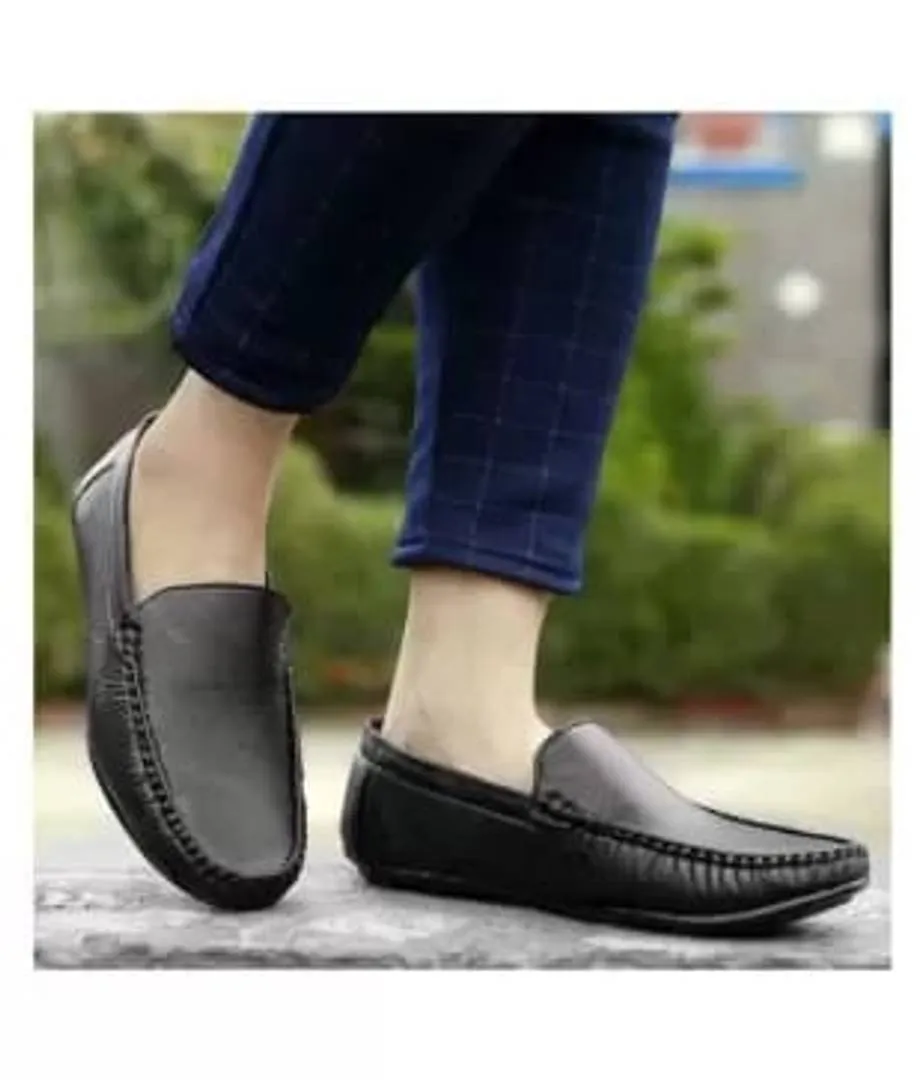 Modern Black Solid Synthetic Leather Casual Loafers For Men