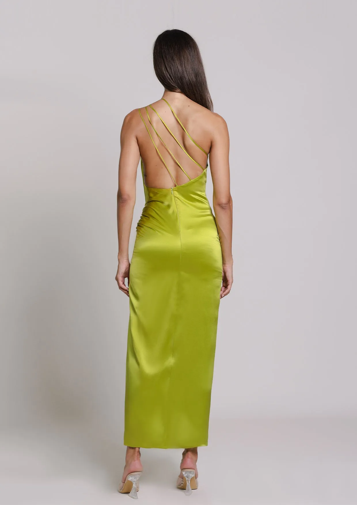 Nereides Asymmetric Backless Silk Maxi Dress