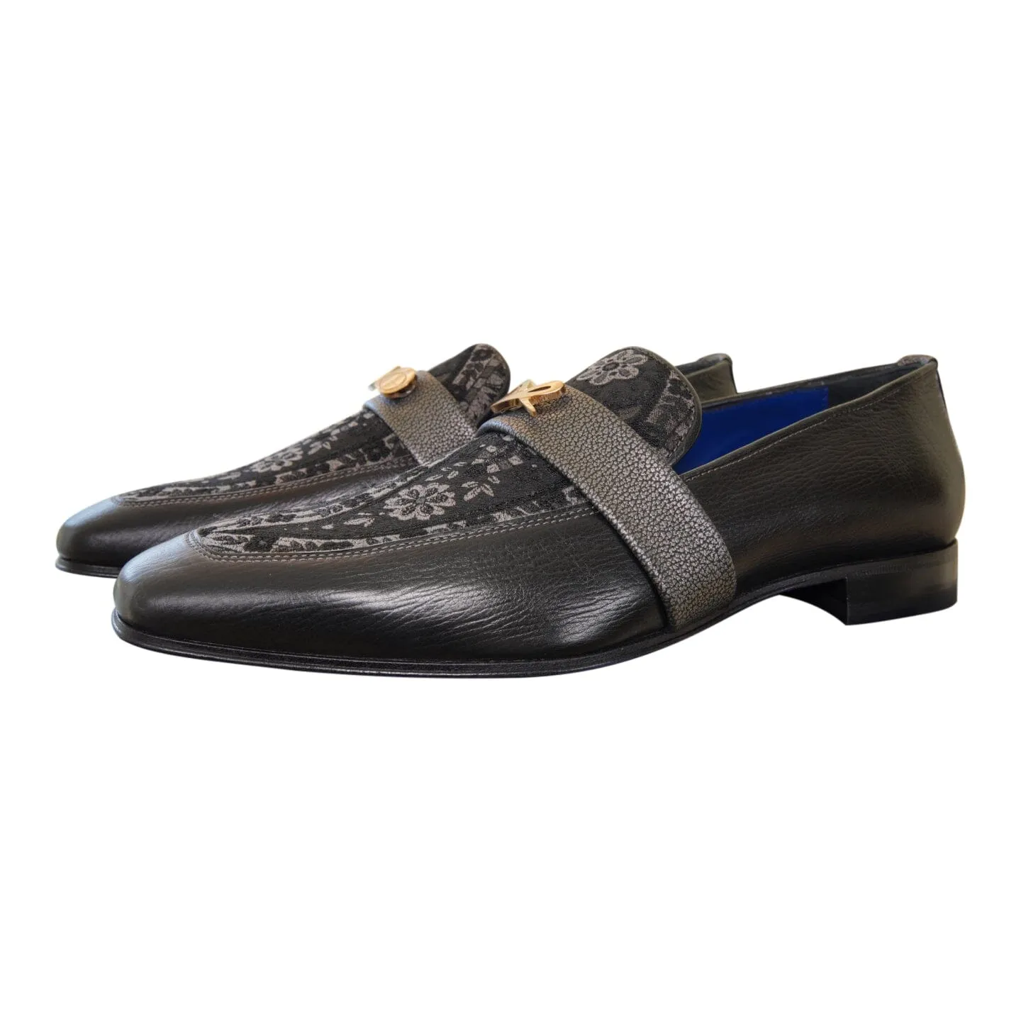 Nero Gunmetal Paisley With Yellow Gold Hardware Loafer