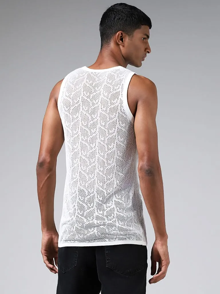 Nuon White Lace Insert Sleeveless Slim-Fit Vest