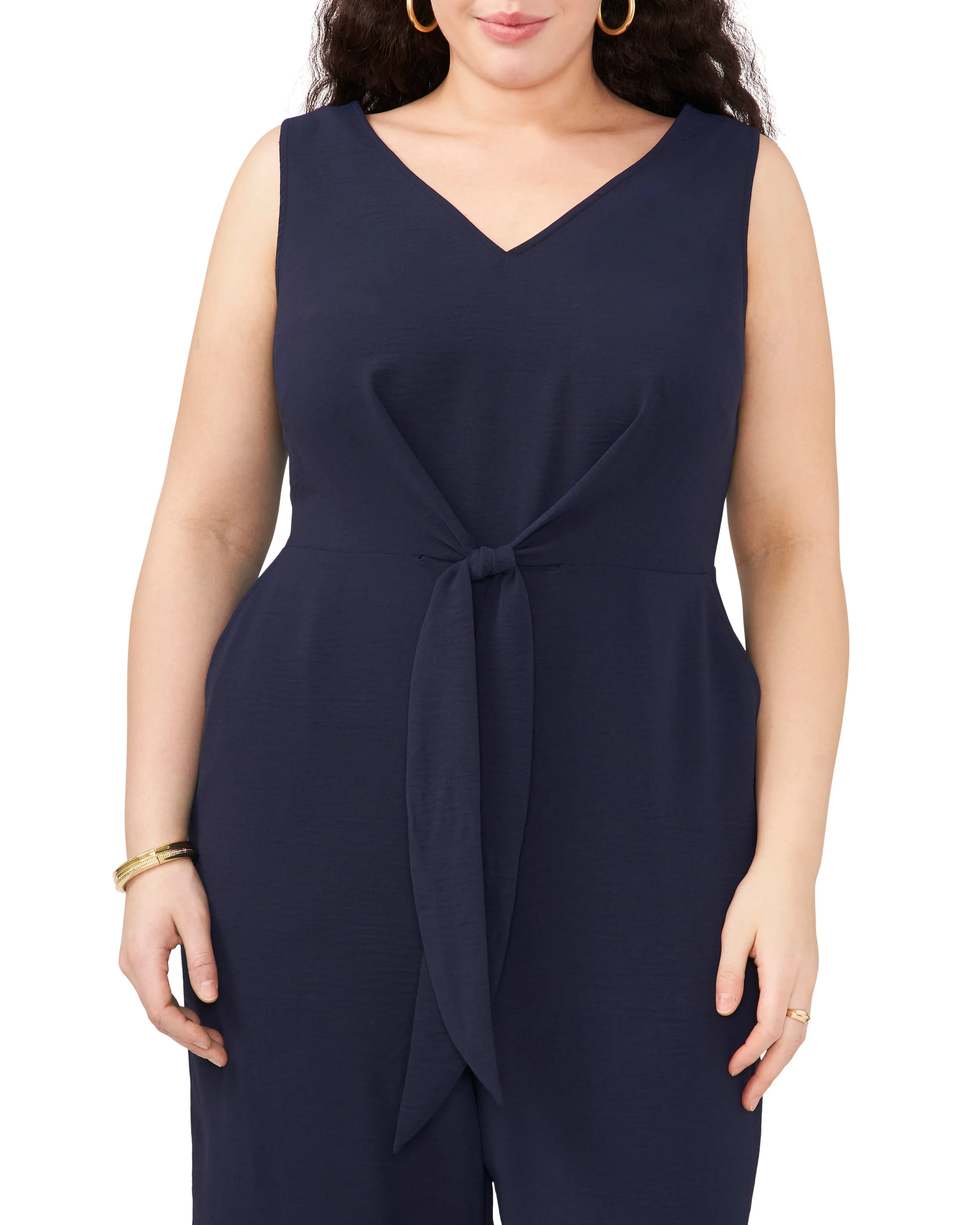 Plus-Size V-Neck Jumpsuit With Front Tie