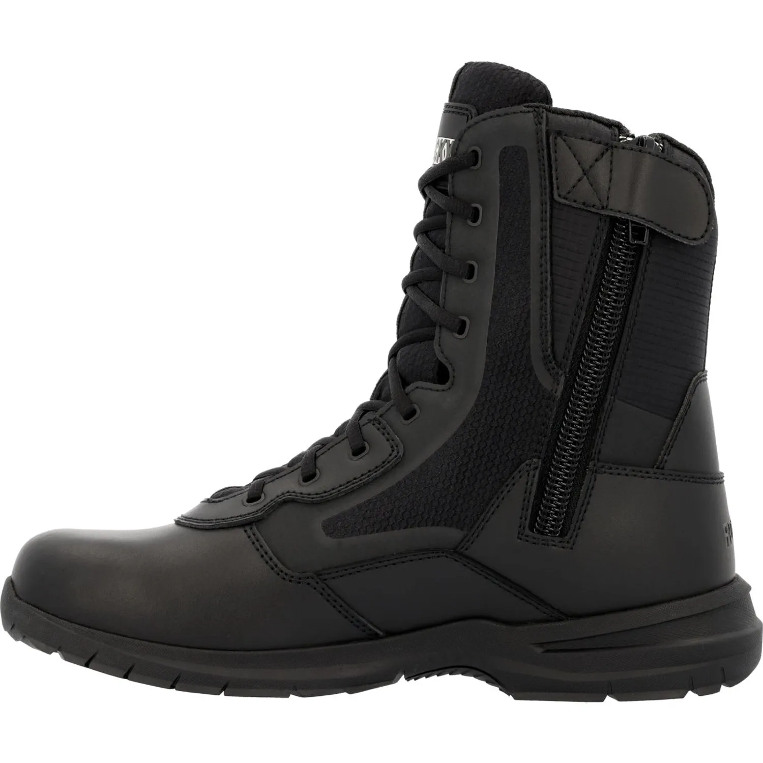 Rocky Mens Black Leather 8in Cadet Side Zip Work Boots