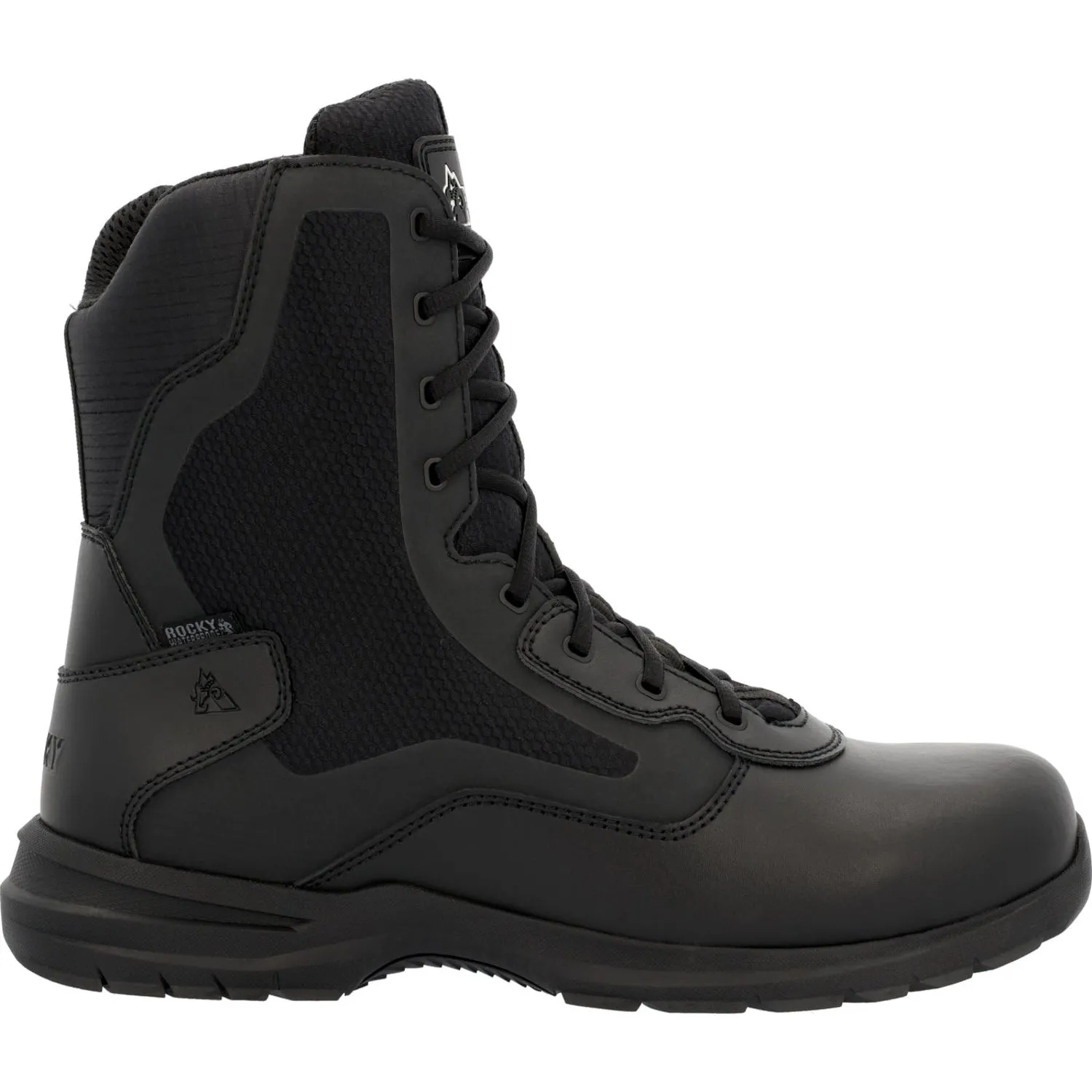 Rocky Mens Black Leather 8in Cadet Side Zip Work Boots