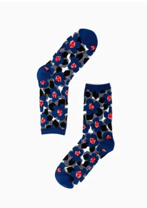 Sock Candy Blue Floral Sheer Crew Sock