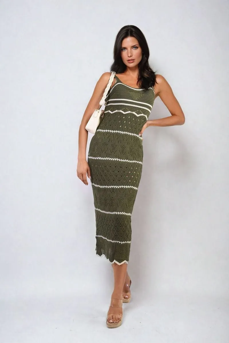 Strappy Long Knitted Stripe Cami Dress