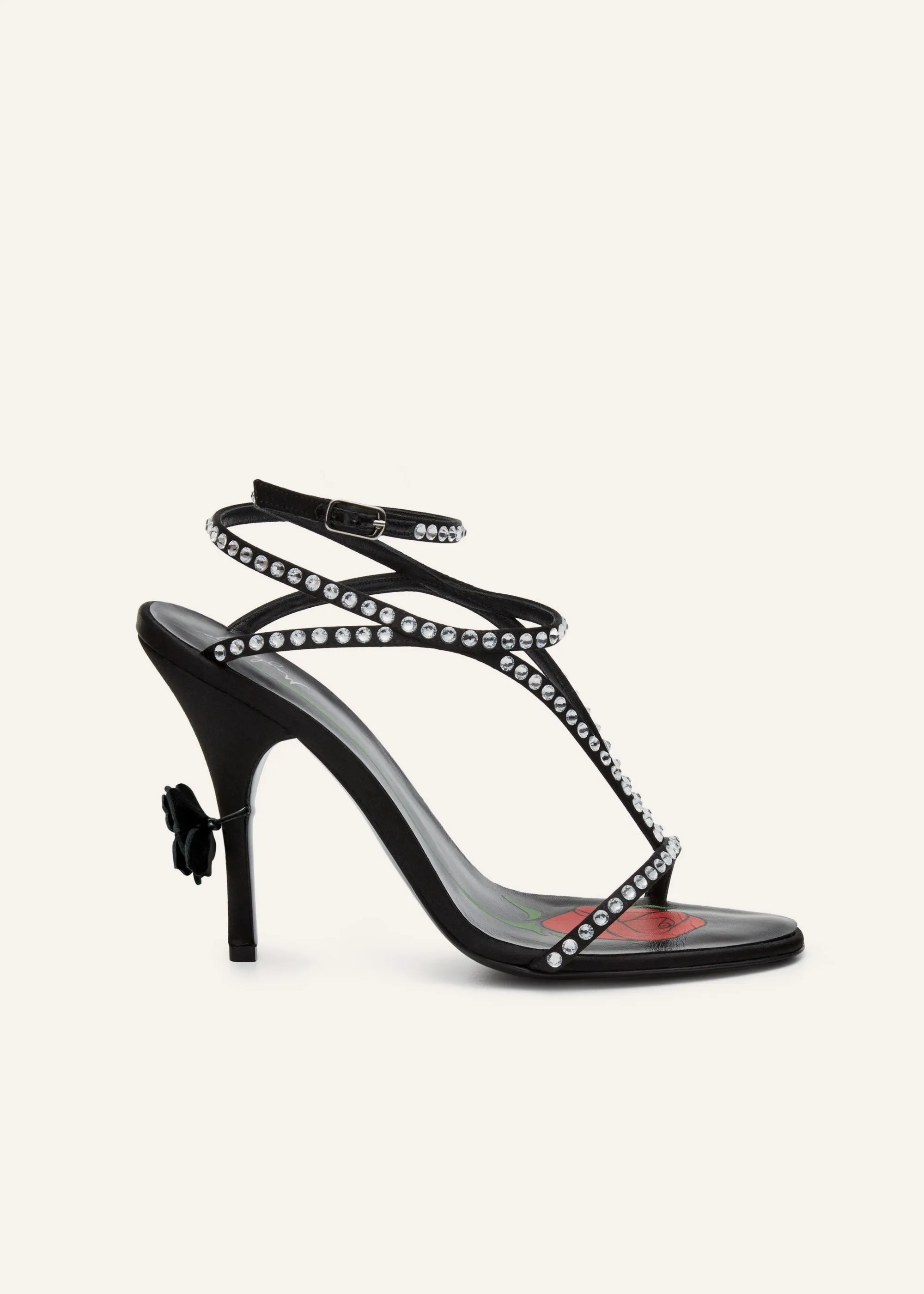 Strappy sandal heels in black crystals