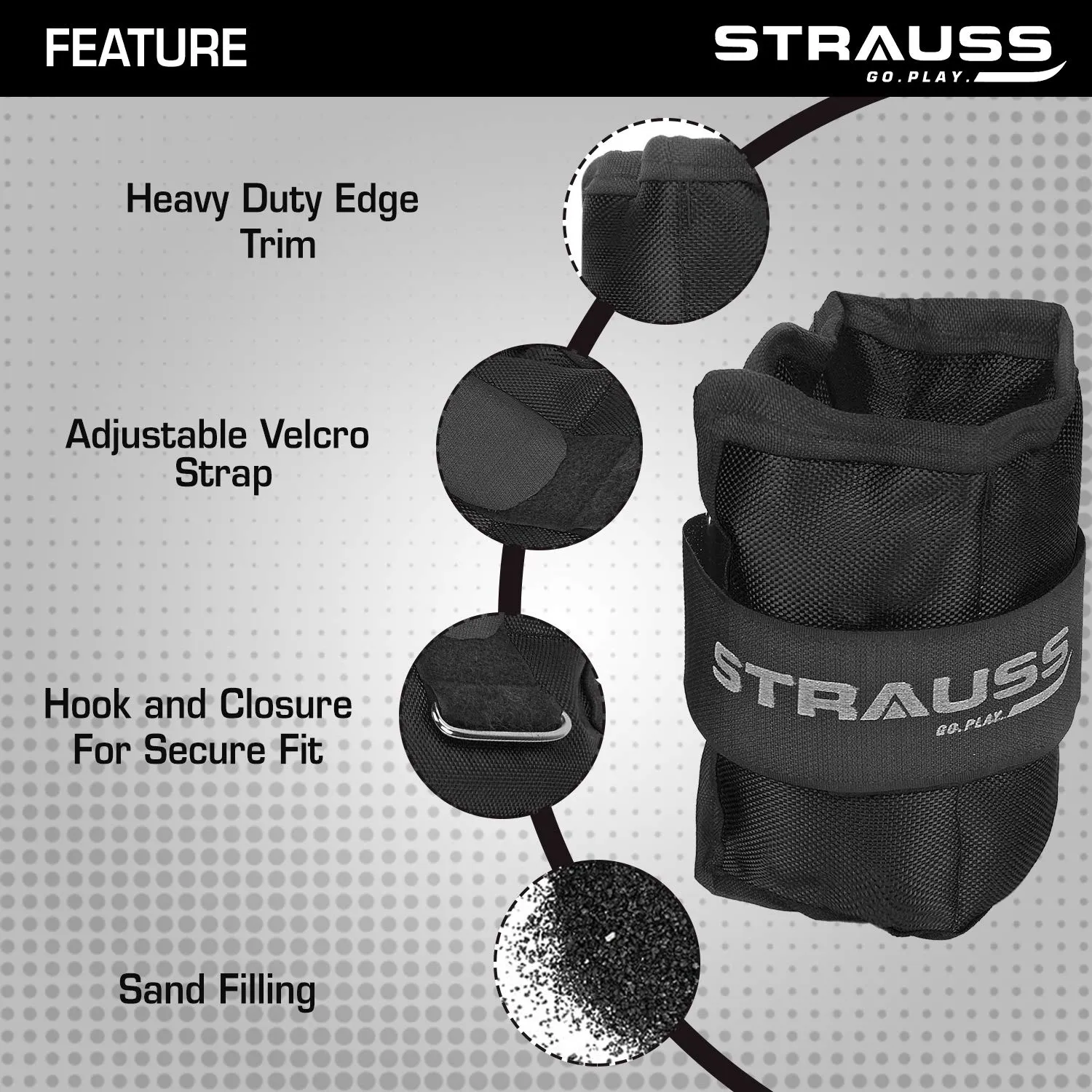 Strauss Adjustable Ankle/Wrist Weights 0.5 KG X 2 | Ideal for Walking, Running, Jogging, Cycling, Gym, Workout & Strength Training | Easy to Use on Ankle, Wrist, Leg, (Black)