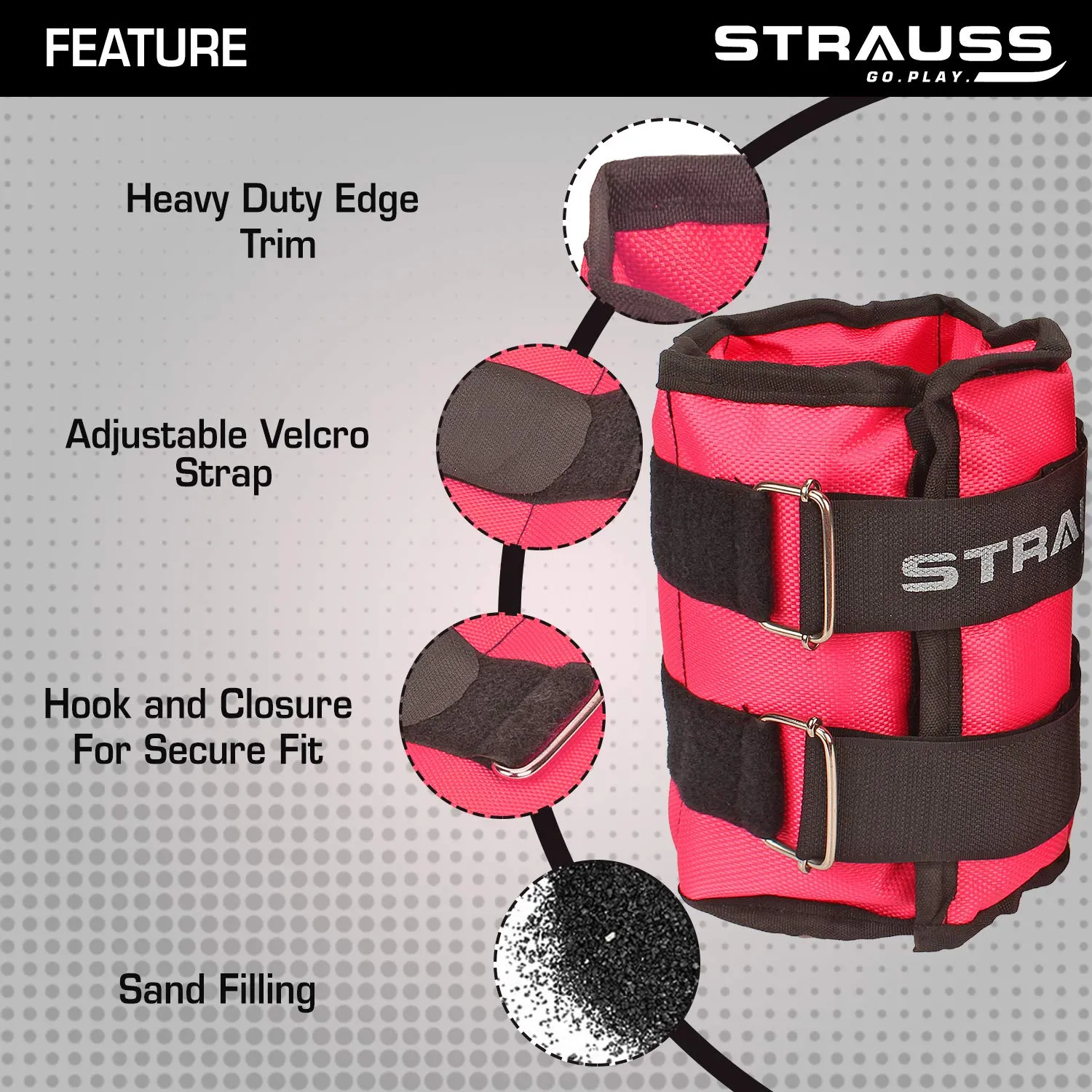 Strauss Adjustable Ankle/Wrist Weights 2 KG X 2 | Ideal for Walking, Running, Jogging, Cycling, Gym, Workout & Strength Training | Easy to Use on Ankle, Wrist, Leg, (Pink)