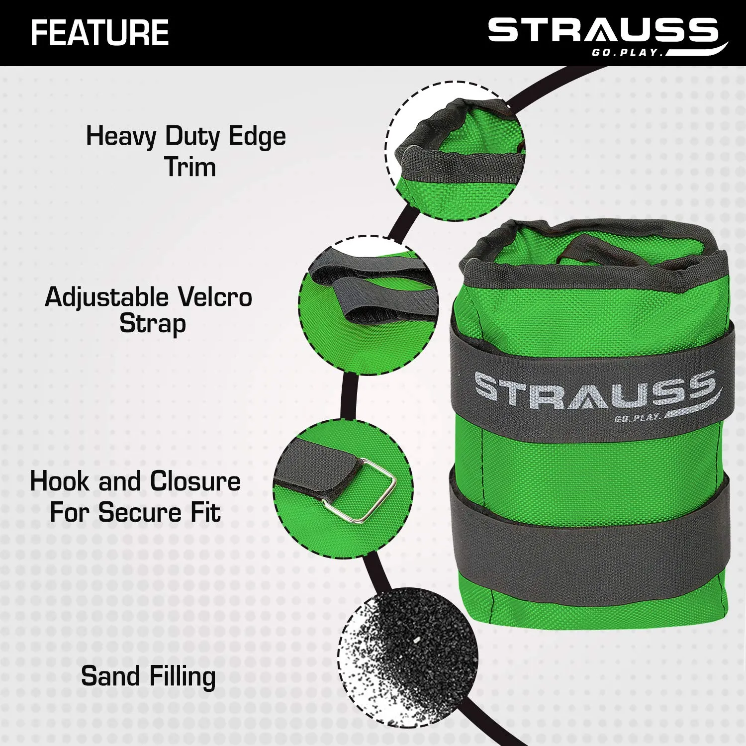 Strauss Adjustable Ankle/Wrist Weights 5 KG X 2 | Ideal for Walking, Running, Jogging, Cycling, Gym, Workout & Strength Training | Easy to Use on Ankle, Wrist, Leg, (Green)