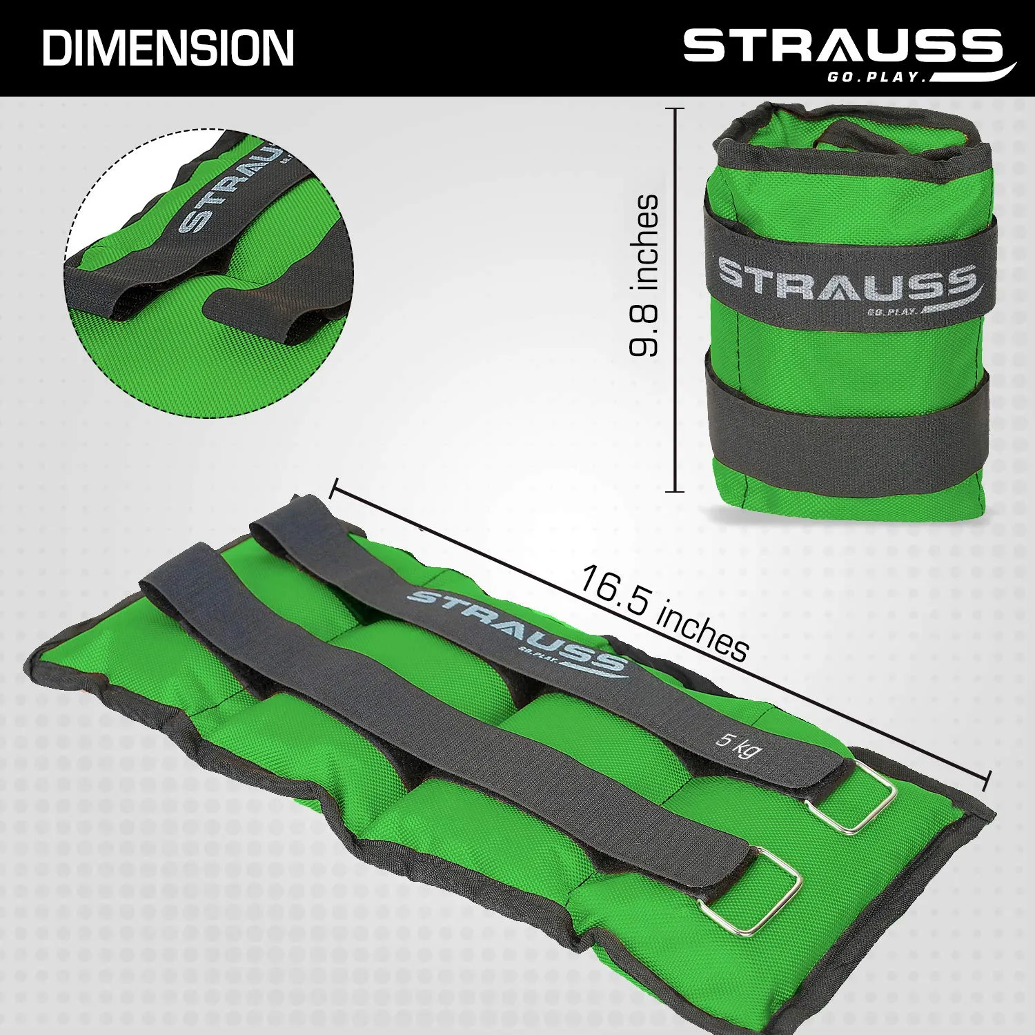 Strauss Adjustable Ankle/Wrist Weights 5 KG X 2 | Ideal for Walking, Running, Jogging, Cycling, Gym, Workout & Strength Training | Easy to Use on Ankle, Wrist, Leg, (Green)