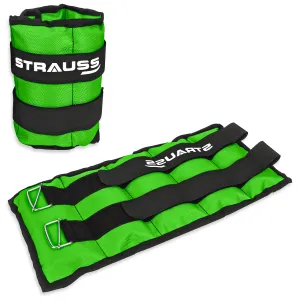 Strauss Adjustable Ankle/Wrist Weights 5 KG X 2 | Ideal for Walking, Running, Jogging, Cycling, Gym, Workout & Strength Training | Easy to Use on Ankle, Wrist, Leg, (Green)