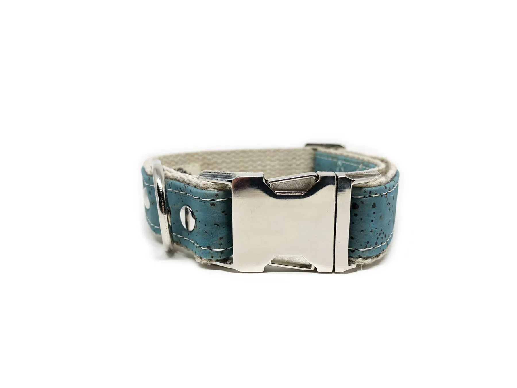 Studded Cork Dog Collar Ocean Blue