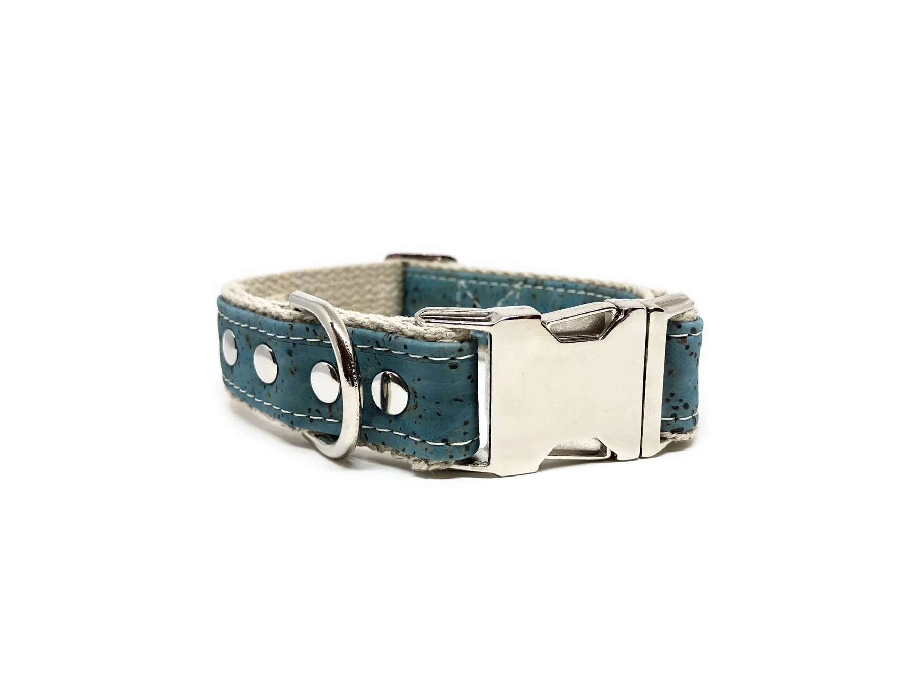 Studded Cork Dog Collar Ocean Blue