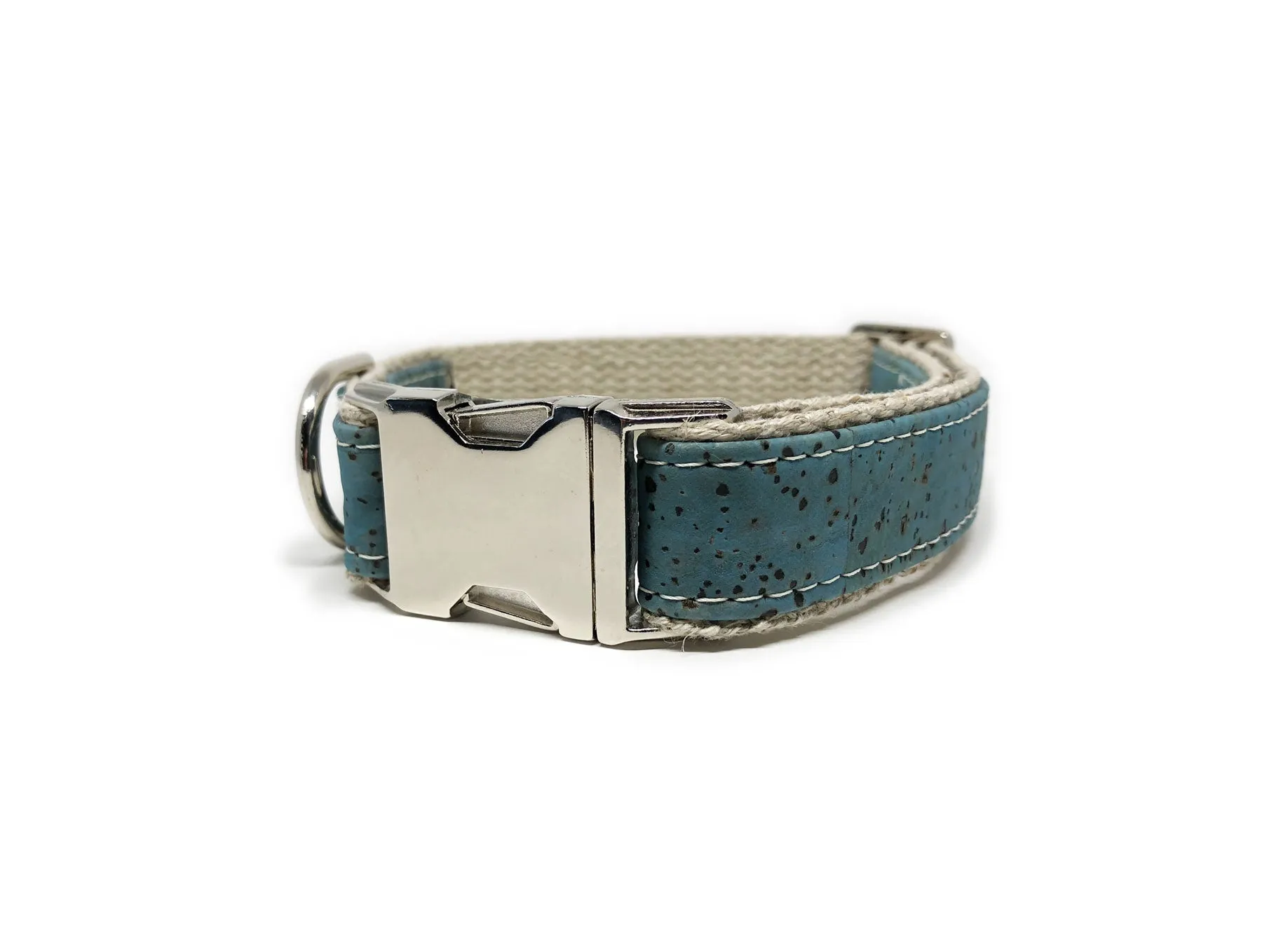 Studded Cork Dog Collar Ocean Blue