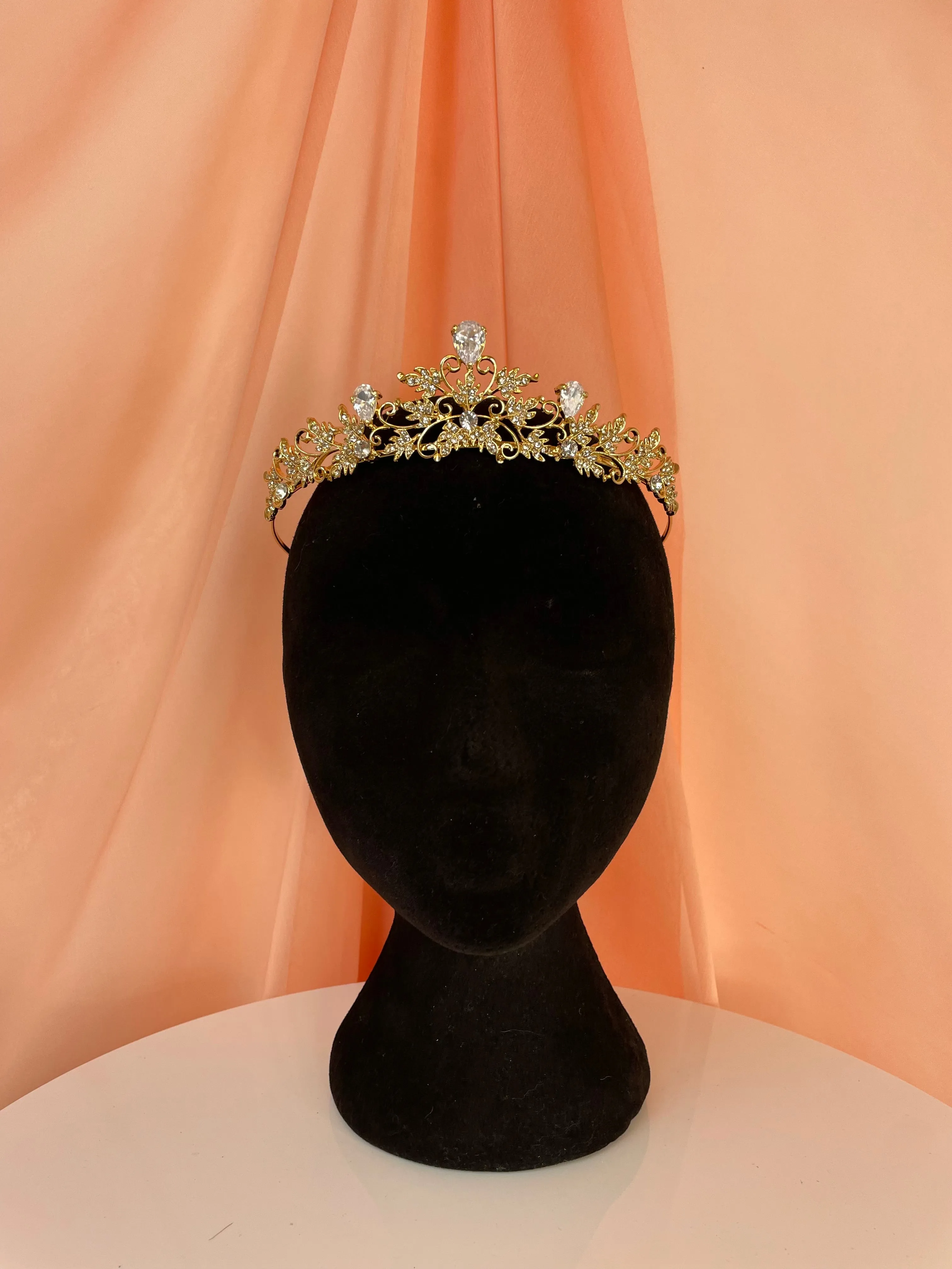 Tiara - Delicate Leaf Design Crystal and Gold