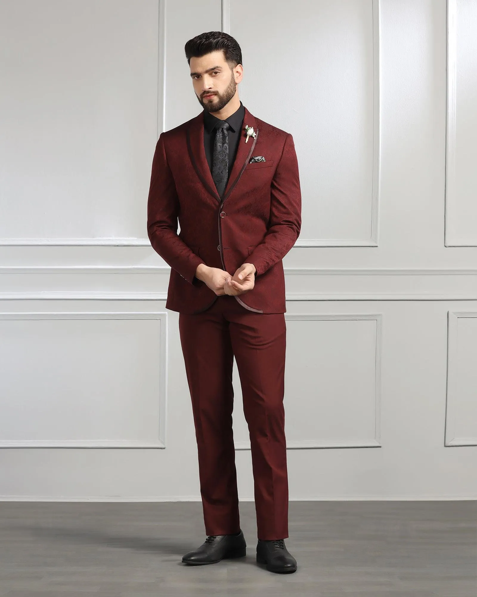 Two Piece Wine Printed Formal Suit - Stagecoachex