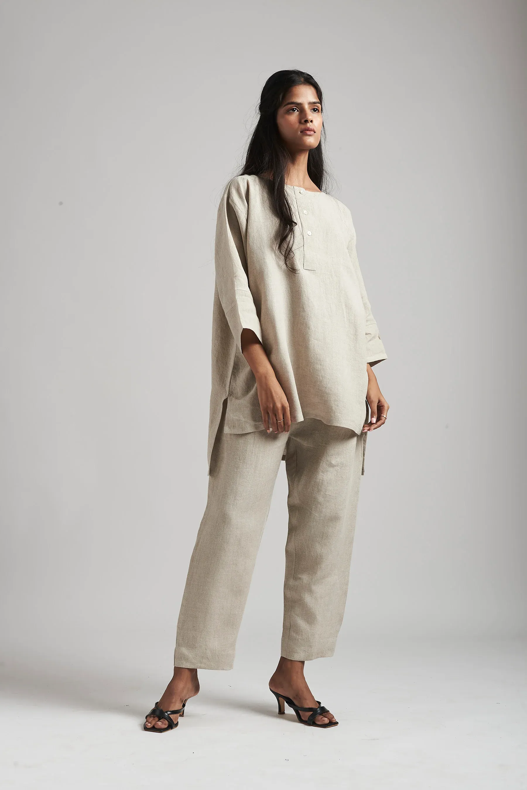 Undyed Linen Short Kurta Set